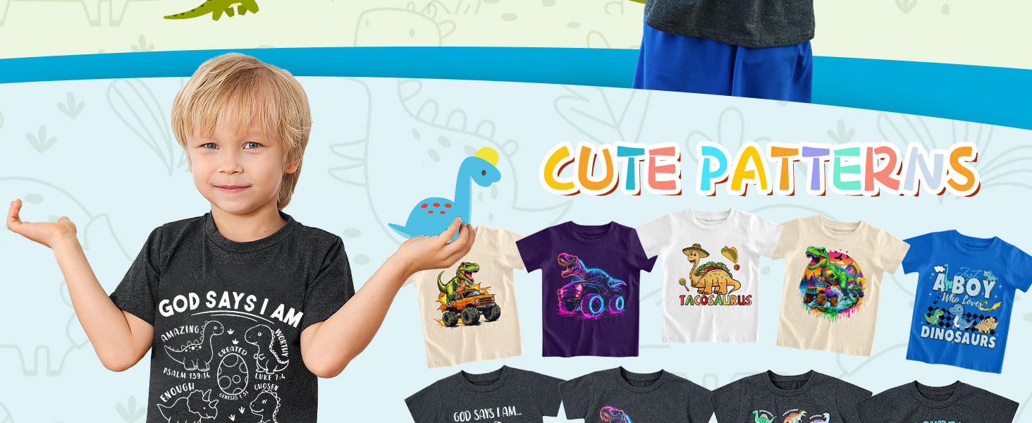 Boys Dinos Shirts Short Sleeve Neon Graphic T Shirt Cotton Tee Outfit for Party Gift Truck
