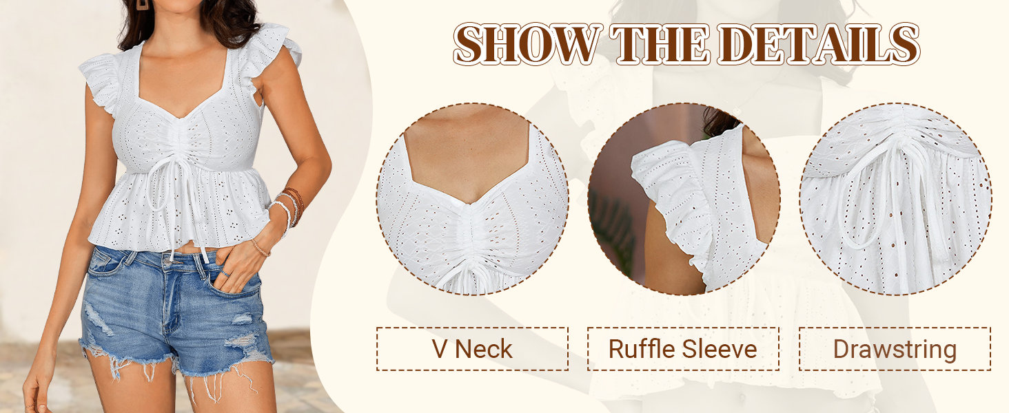 Ruffle Hem Cap Sleeve Shirts