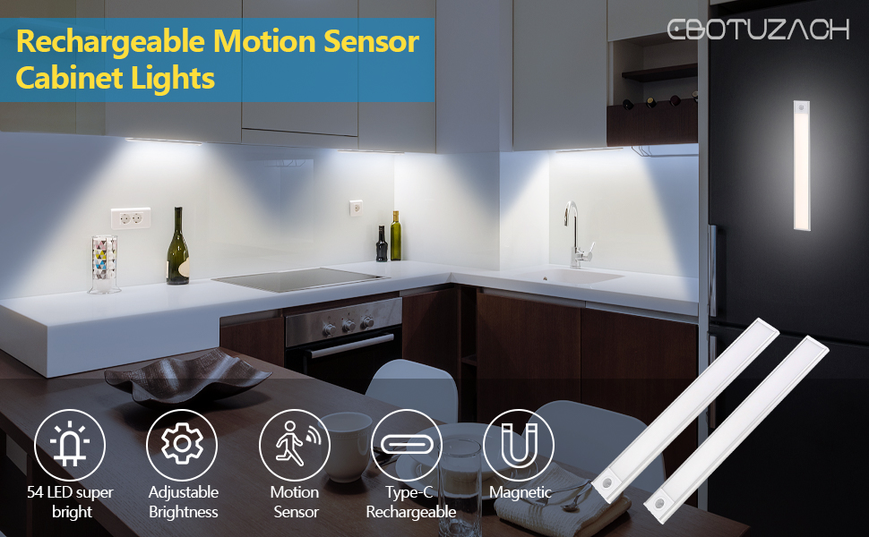 Ebotuzach 2 Packs Motion Sensor Under Lights, 54 LED