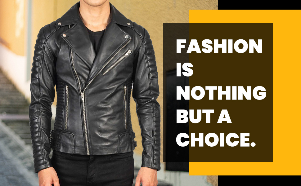 Leather Street Mens Biker Leather Jacket - Black Real