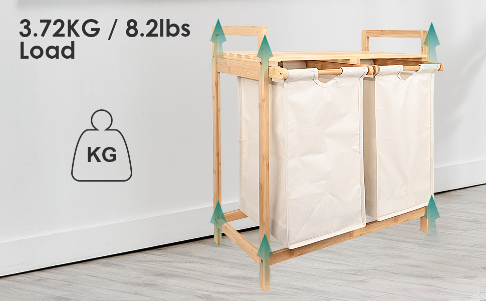 SortWise Bamboo Laundry Hamper with Top Storage Shelf, 2 Section