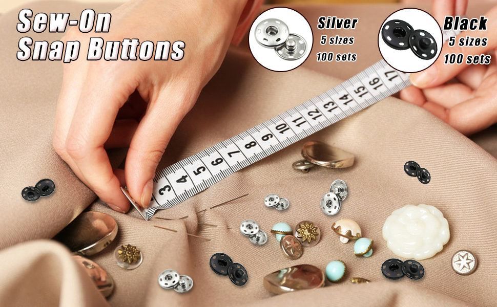 200 Sets SewOn Snap Buttons, Metal Button Snaps for Sewing