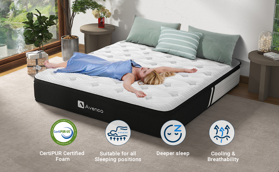 Queen Mattress, Avenco Innerspring Hybrid 10 Inch Queen