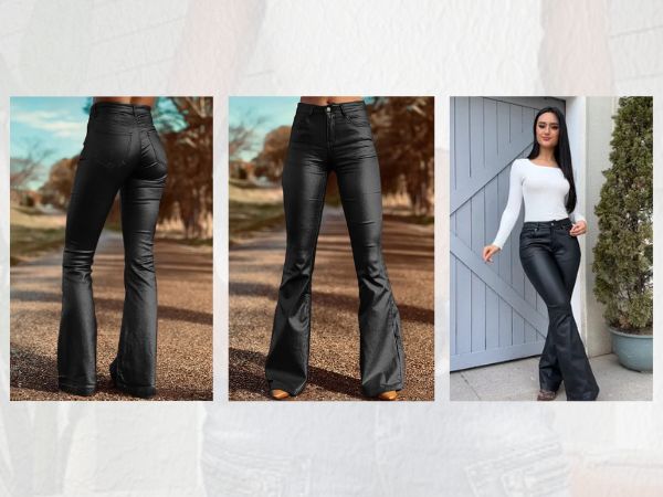 Flamingals Bootcut PU Leather High Waist Flare Legs Vintage