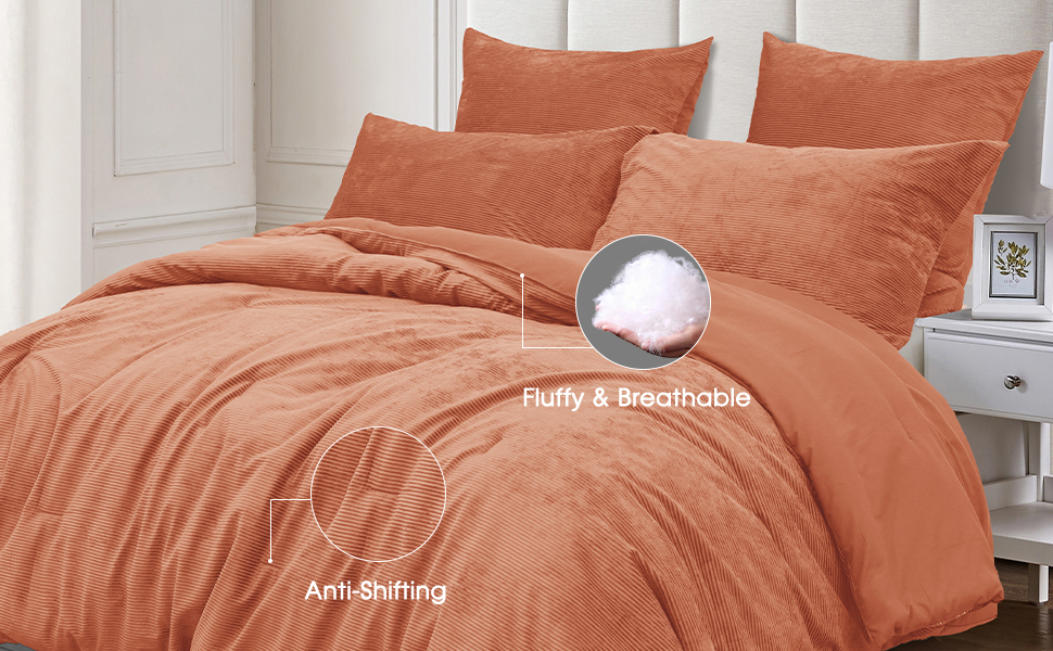 PHF Luxurious Velvet Corduroy Comforter Set King, 5PCS