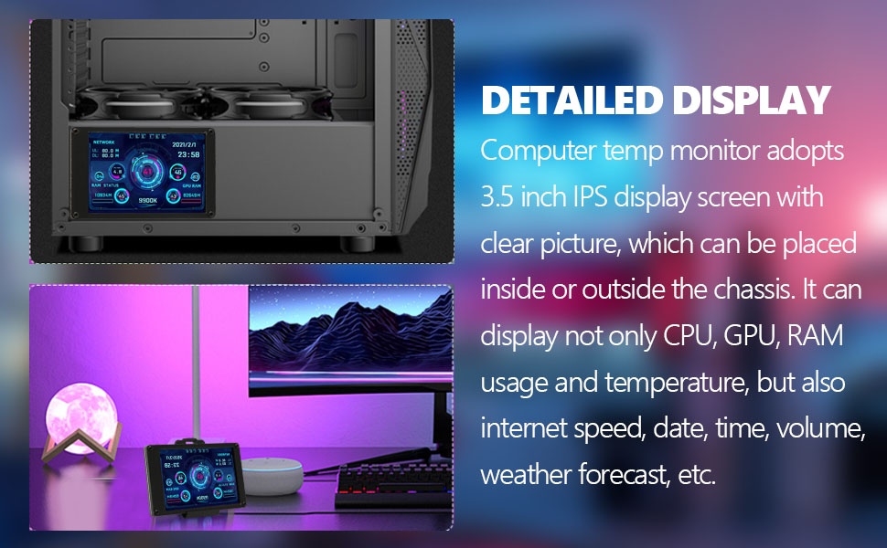 Computer Temp Monitor, 3.5 IPS USB Mini Screen, PC Sensor Panel Display, PC