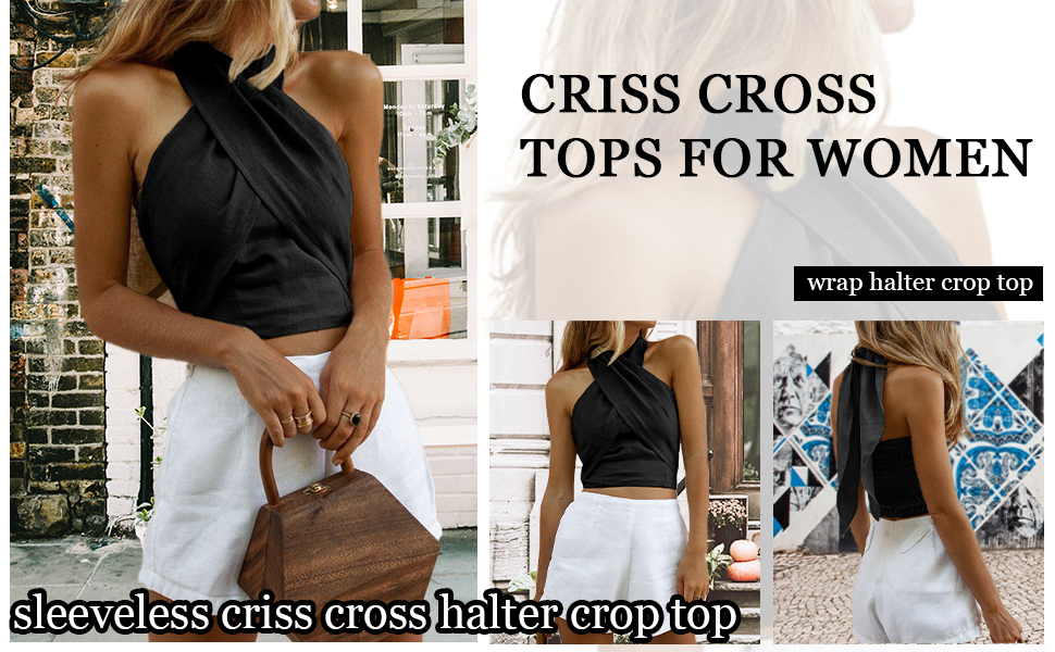 HYPERFIRE Women's Sexy Criss Cross Halter Sleeveless Wrap Front