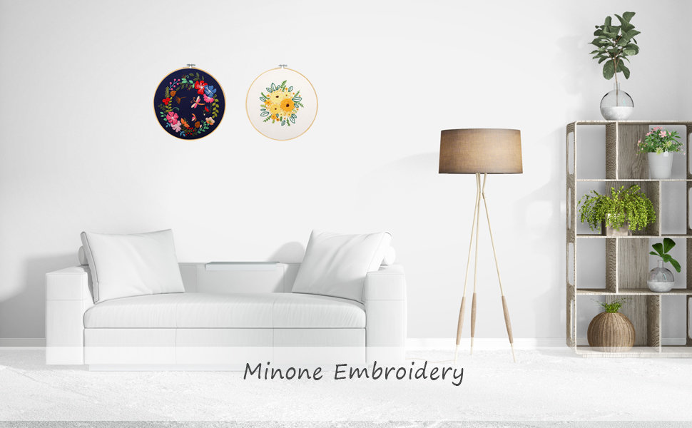 Minone Embroidery Starter Kit with Flower Pattern, 3 Sets Stamped Embroidery Kits