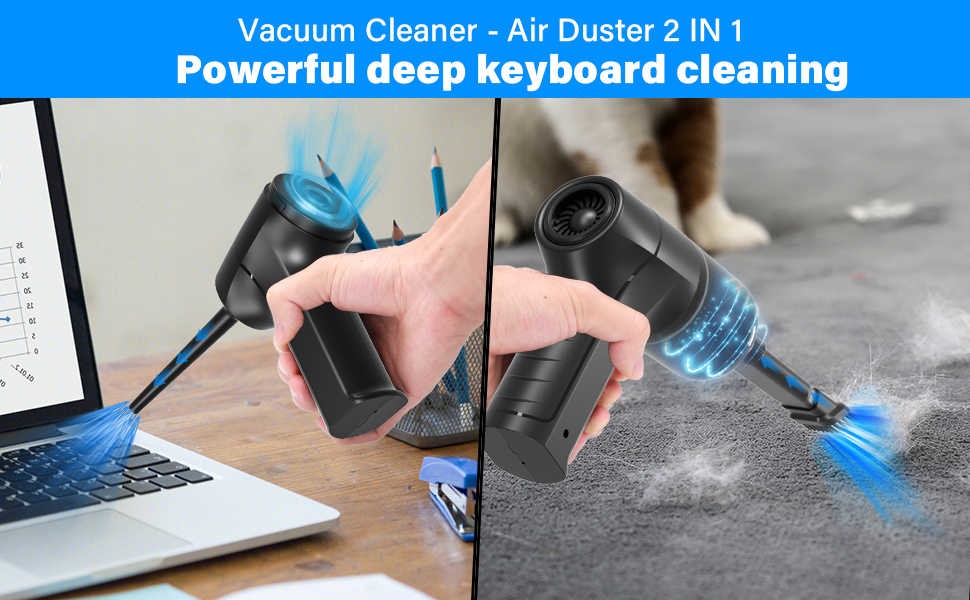 Meudeen Compressed Air Duster Mini Vacuum Keyboard Cleaner 3in1