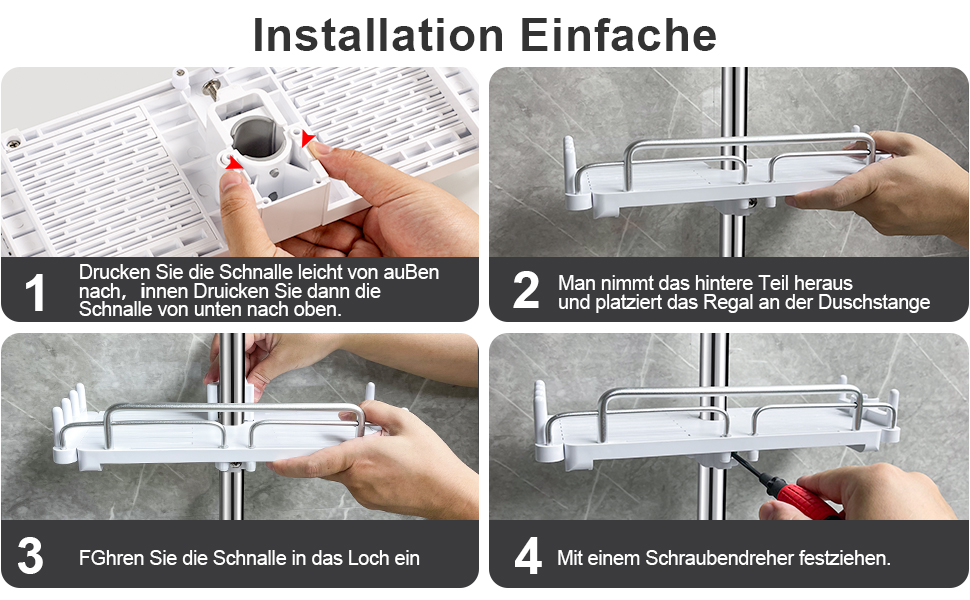RYKKZ Shower Shelf, No Drilling, Telescopic 3248 cm, Shower Rail