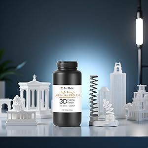 3D Printer Resin, ABS-Like Pro 2 Flexible 3D Printing Resin, Enhanced Strength and Toughness 405nm Low Odor Photopolymer Resin for DLP/LCD 3D Printers (Light-Grey, 1000g) 16 3D Printer Resin white
