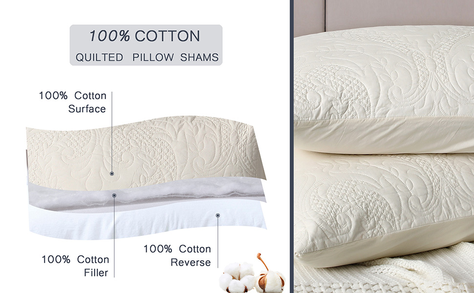 YINFUNG Quilted Euro Sham Ivory Damsk 26x26 Set of 2