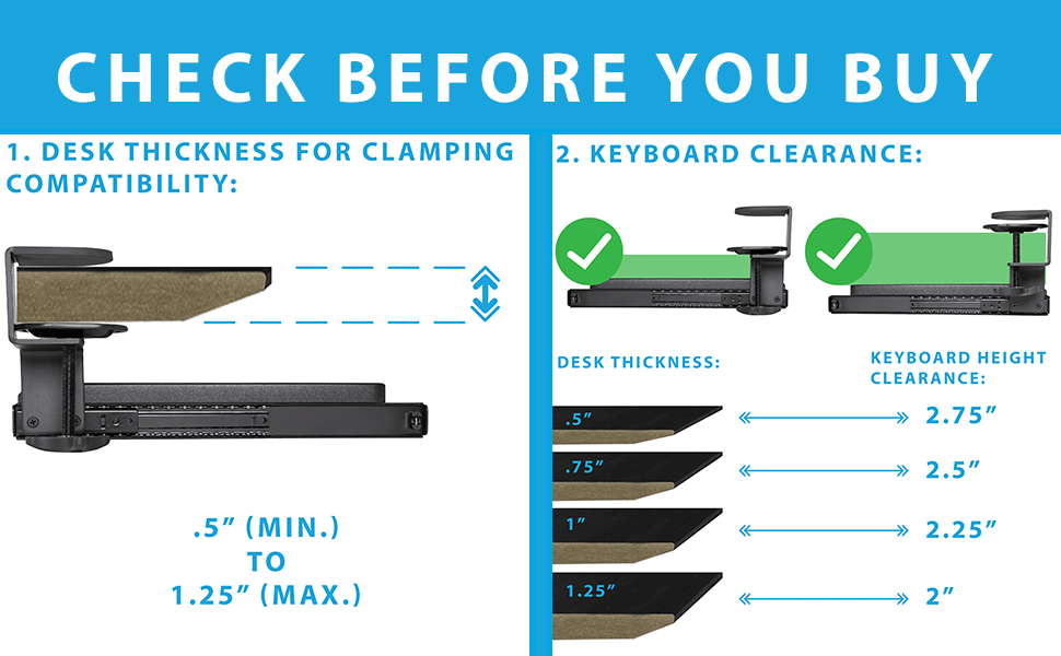 easy setup frustration free no drill clamp on keyboard mouse tray slide out tray storage desk