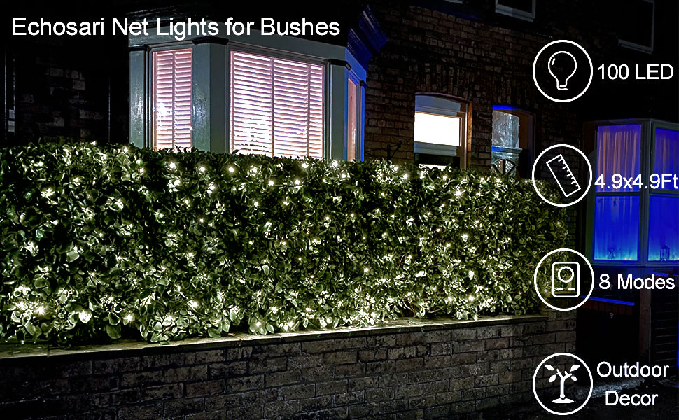 echosari 100 LED Solar Net Light Outdoor, 5Ft x 5Ft Bush