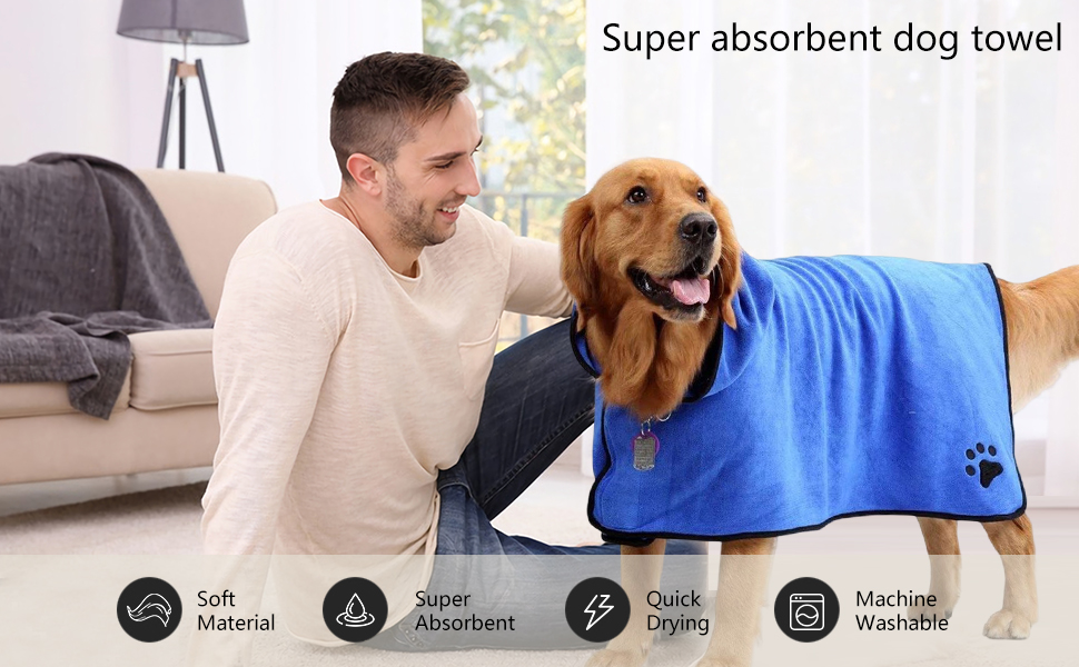 PETCUTE Dog Bathrobes Dog Robe Fast Drying Bathrobe for Dogs Microfiber