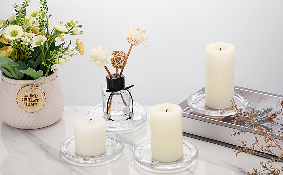 OwnMy Set of 12 Clear Glass Candle Plates 3 Inch Pillar