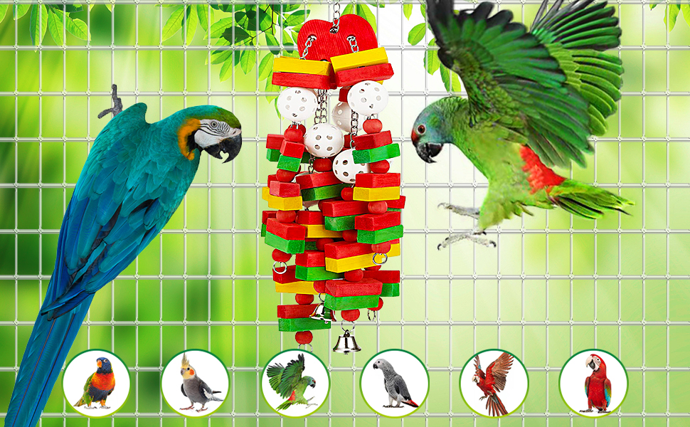 Jijizhazha Extra Large Bird Parrot Toys，Nature Durable Wood Blocks Bird