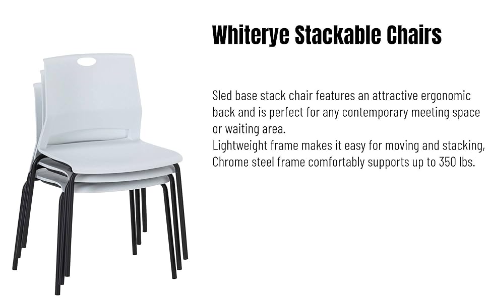Whiterye White Stackable Chairs Set of 4, Modern Office