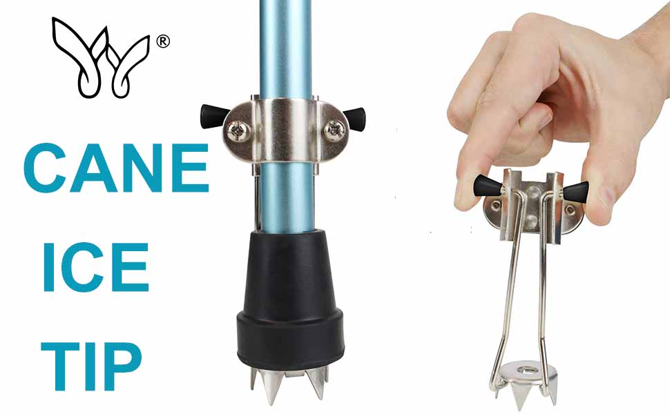 2 Packs Cane Ice Grip, Cane Ice Tip Attachment Walking Mobility Crutches NonSlip Ice Grip Fits
