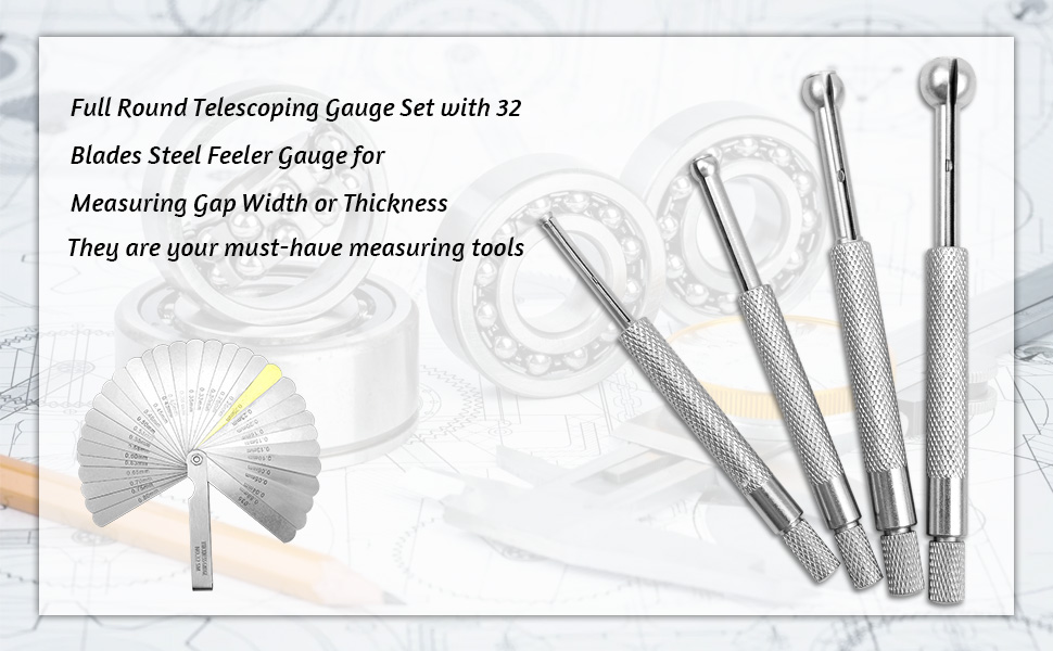 4 PCS Small Hole Gauge Set Ball Type, Full Round Telescoping Gauge Set