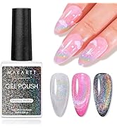Makartt Rainbow Cat Eye Gel Nail Polish: Glitter Universal 9D Holographic Sparkly Soak Off Gel UV...