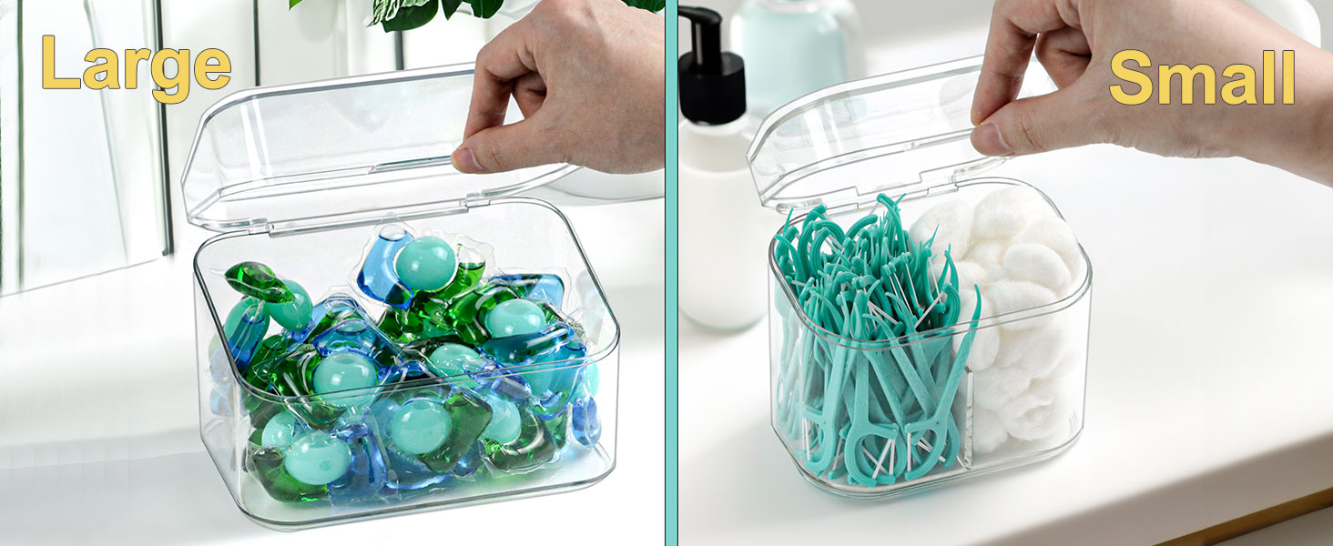 Small Clear Plastic Canister Apothecary Jar Set, Vanity Makeup Storage Organizer