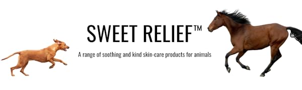 Sweet Relief itch relief banner image with dog and horse