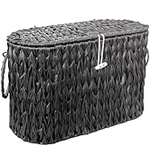 Coeusy Black Toilet Paper Basket with Lid,Wicker Toilet Paper Storage Stand,Extra Large Toilet Pa...