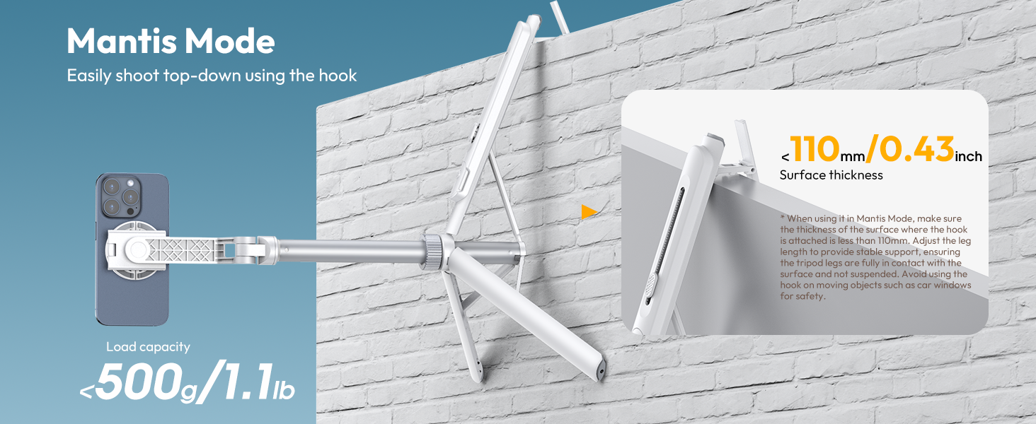 Achieve flexible overhead shots using the hidden hook design