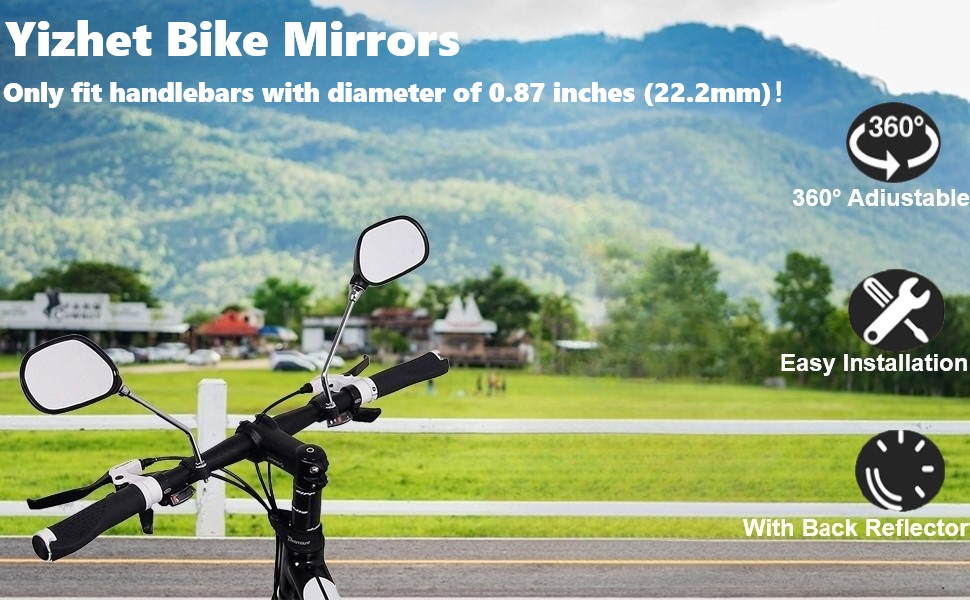 Yizhet Bike Mirrors, 2 Pcs Handlebar Mirrors, 360° Rotatable Bike Rear
