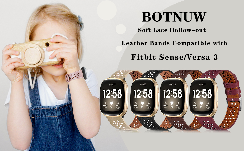 Lace Leather Band Compatible with Fitbit Versa 3/ Sense Bands Women Men