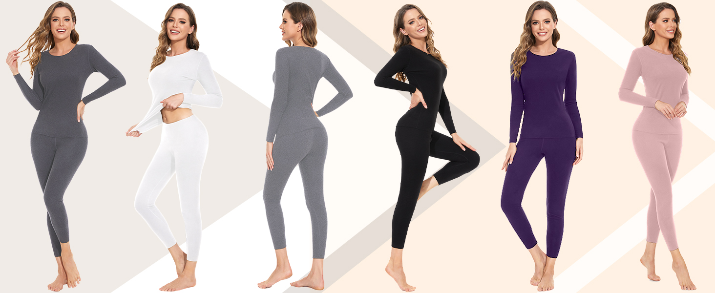 SIMIYA Womens Thermal Underwear Set Tailored Ultra Soft Crew Neck Long Sleeved Base Layer Tops & Bottoms 14 womens thermal underwear