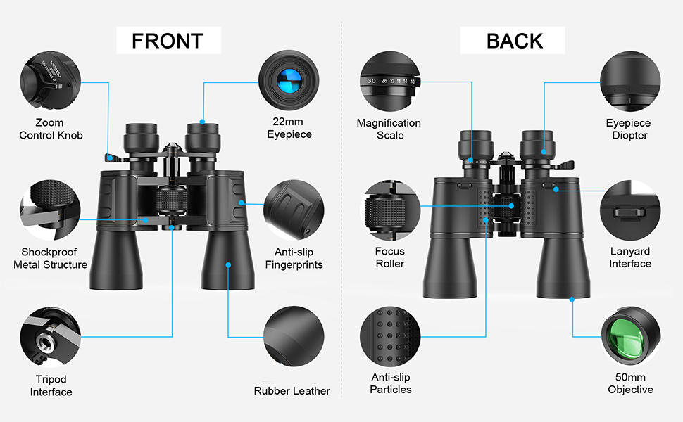 1030x50 High Powered Military Zoom Binoculars for Adults, Low Light