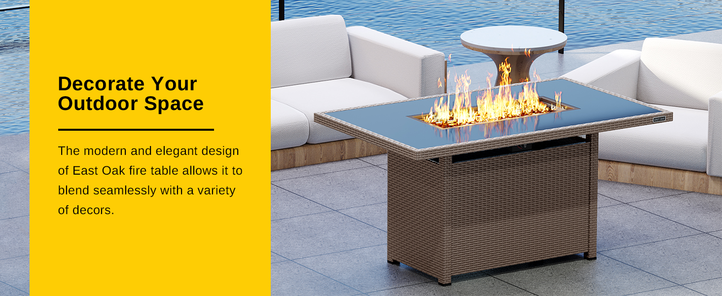 EAST OAK 52'' Propane Fire Pit Table, 60,000 BTU Gas