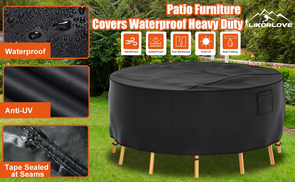 Likorlove Round Patio Furniture Cover, 78" Dia x 31" H