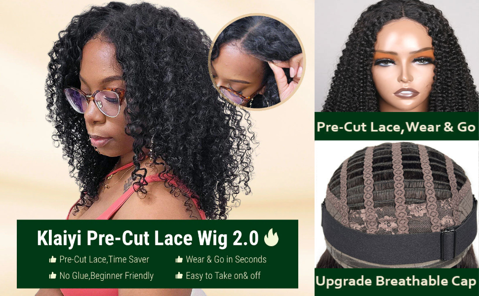 KLAIYI Wear and Go Glueless Kinky Curly Natural Color Wig