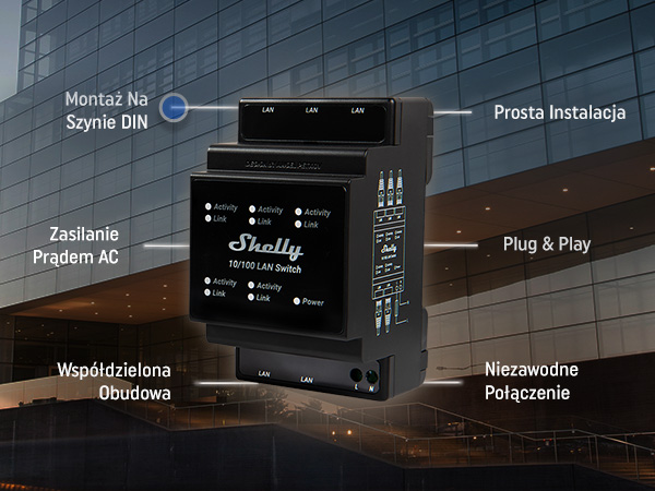 Shelly LAN Switch | 5-Portowy Przełącznik RJ45 10/100 Mbps