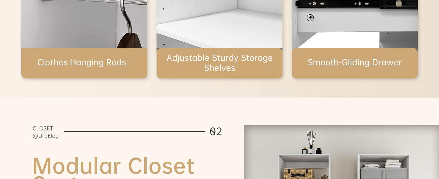 UrbEleg Walk in Closet System with Drawers, Closet
