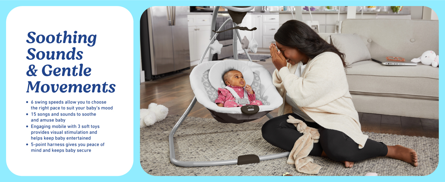 Soothing sounds gentle movements 6 speeds comfortable soothing 2-speed vibration support entertain