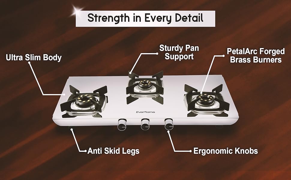 Key Features Benefits of Everflame Photon Bahubali 3 Burner Gas Stove