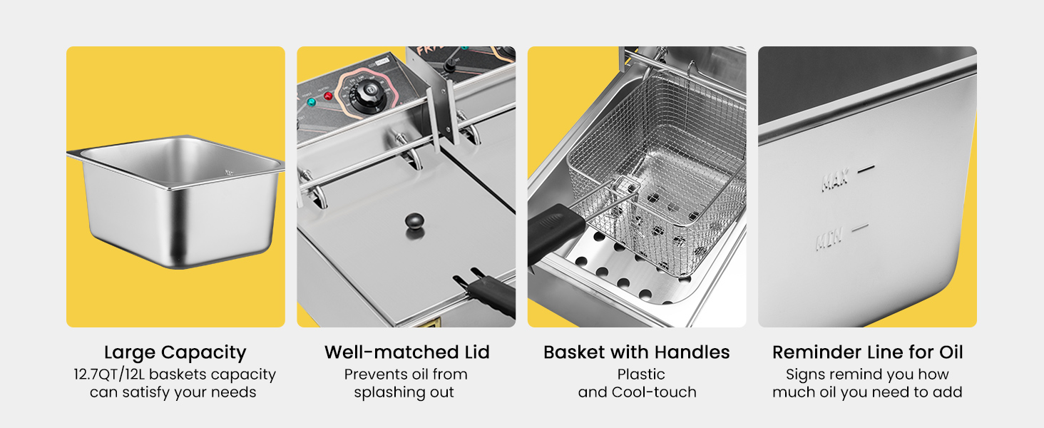 VIVOHOME 20.7 Qt Large Capacity Electric Deep Fryer with 2 x 6.35 QT