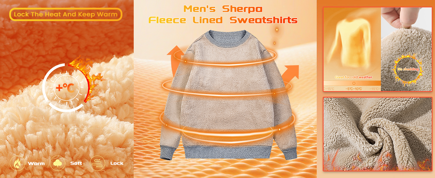MAGCOMSEN Men's Sherpa Lined Sweatshirts Fleece Pullover Basic Tops Warm Crewneck Winter Sweatshirt 4 fleece sweatshirts men