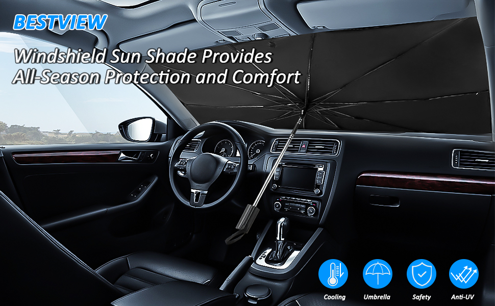 BESTVIEW Car Windshield Sun Shade Umbrella, UV Protection & Heat Insulation Foldable