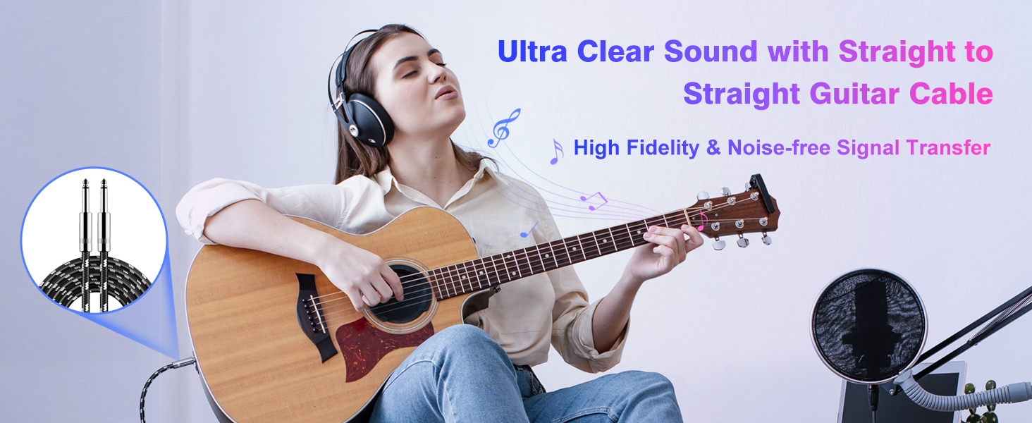 Uitra Clear Sound with Straight to Straight Guitar Cable. High Fidelity &Noise-free Signal Transfer