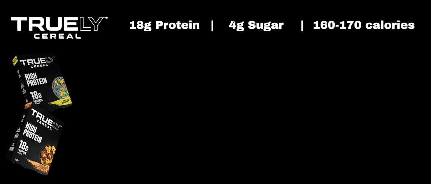 A box of TRUELY chocolate peanut butter and fruity cereal