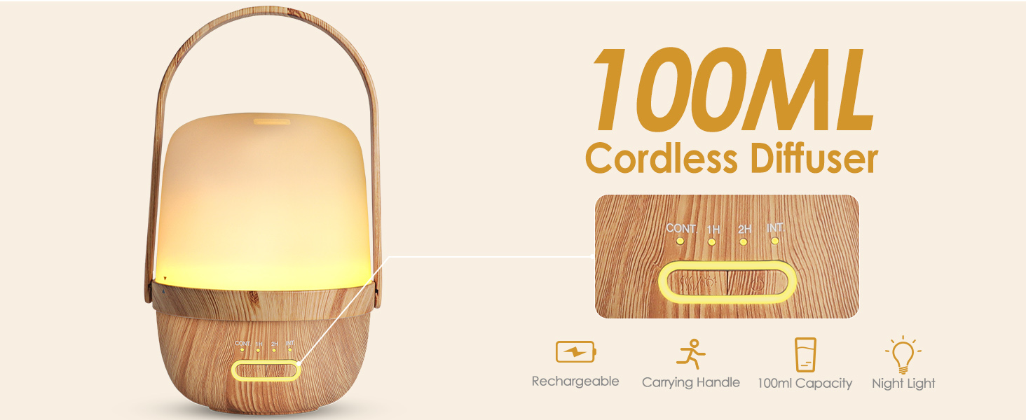 Cordless Essential Oil Diffusers, Portable Ultrasonic Aromatherapy