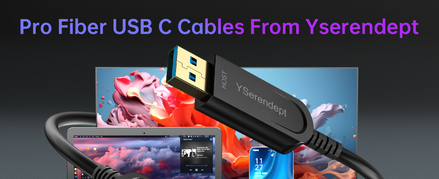 fiber optic usb c to usb c cable long ultra high speed 10gbps BLACK