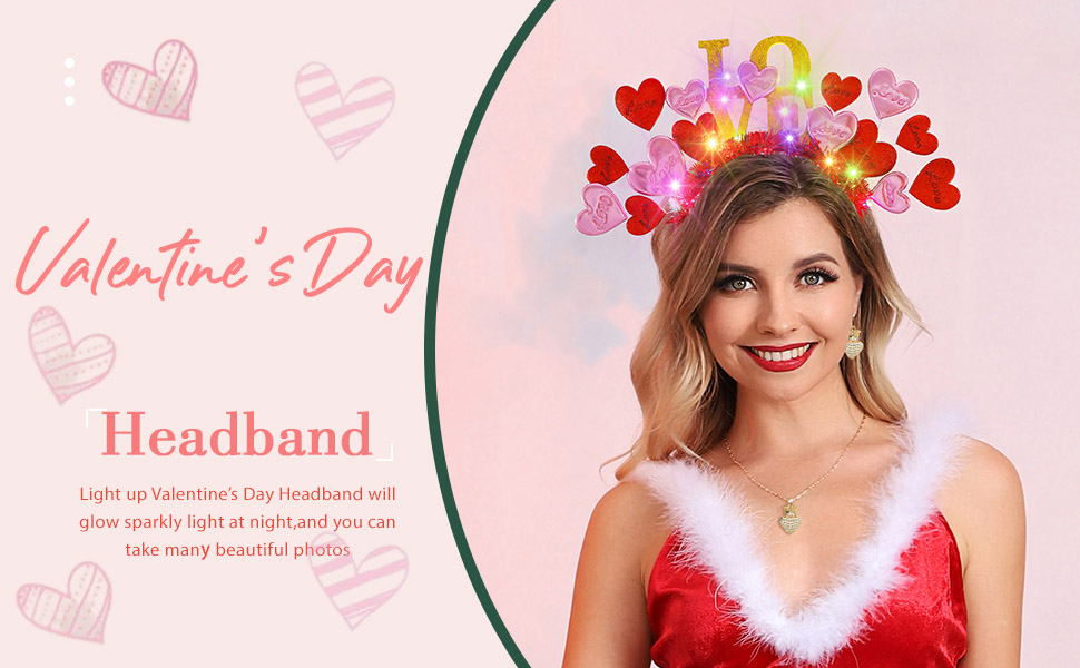 Sixexey Valentine's Day Headband Light Up Heart Hair Band