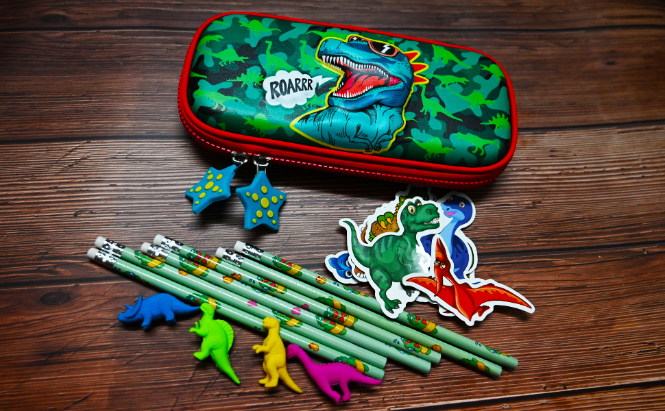 Pencil Case for Boys, Cool 3D Dinosaur Stationery Set for Kids