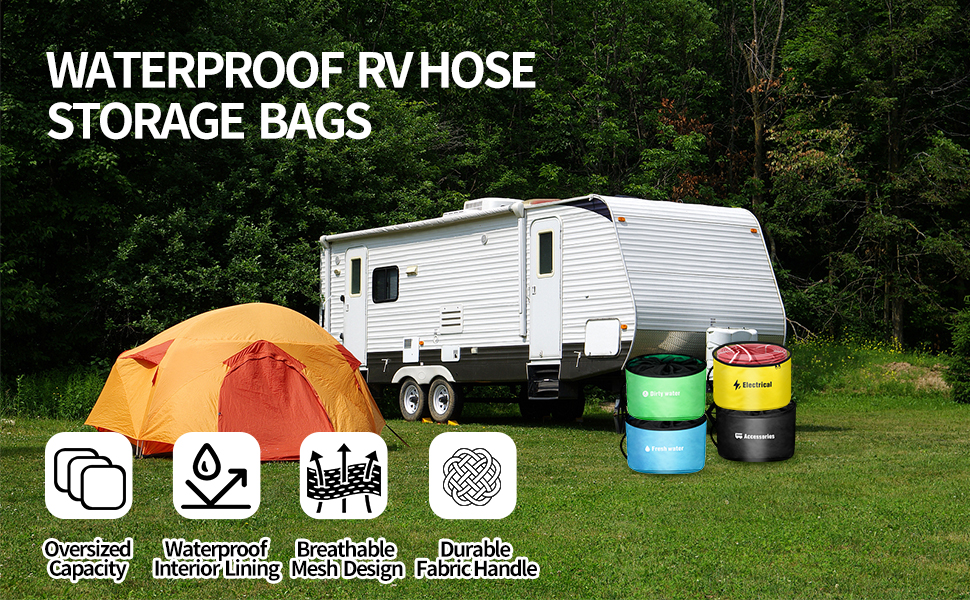 Brrxiur 4 Pack RV Sewer Hose Storage, Water Bag Container